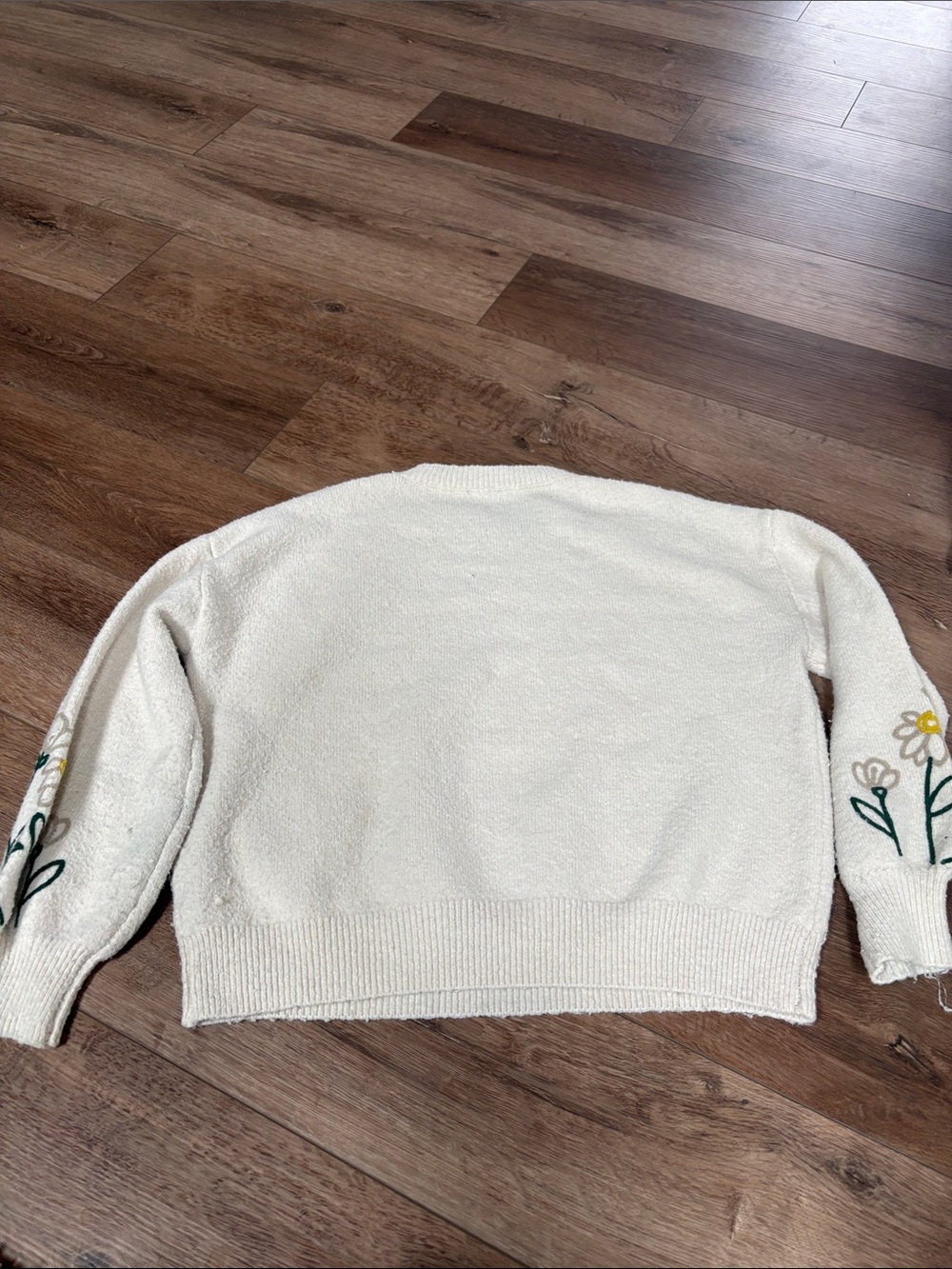 BiBi Cream Crewneck Sweater with Yellow & Green Floral Embroidery - Picture 4 of 4